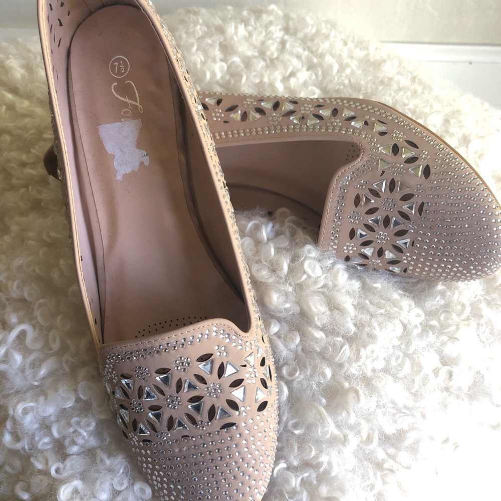 Women's Beige Flats with Cutout Design